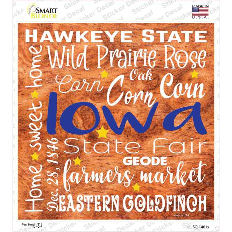 Iowa Motto Novelty Square Sticker Decal Small