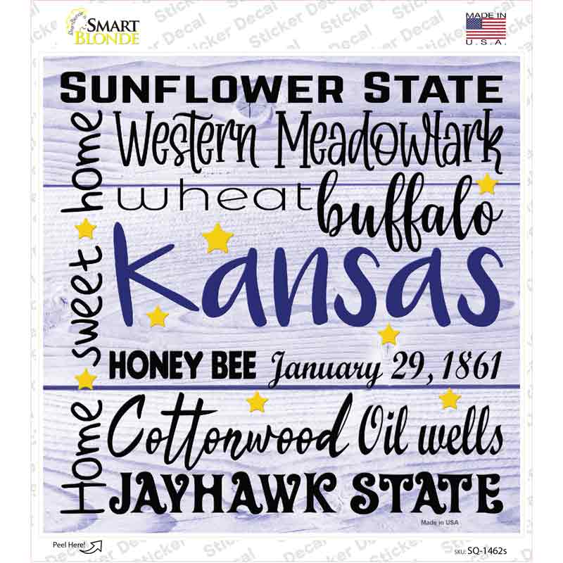 Kansas Motto Novelty Square Sticker Decal Small