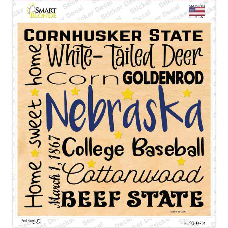 Nebraska Motto Novelty Square Sticker Decal Small