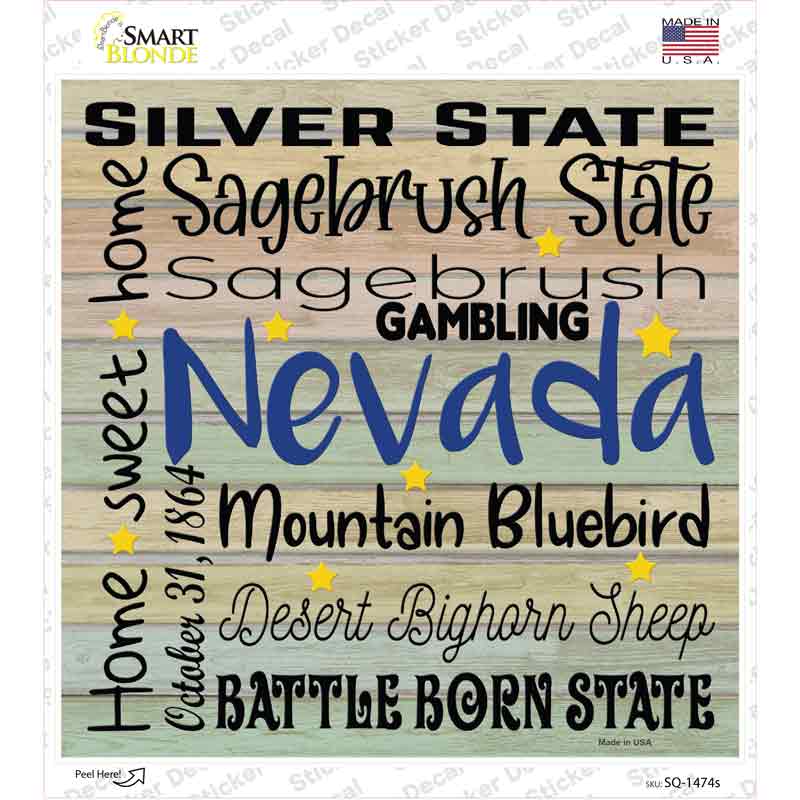 Nevada Motto Novelty Square Sticker Decal Small