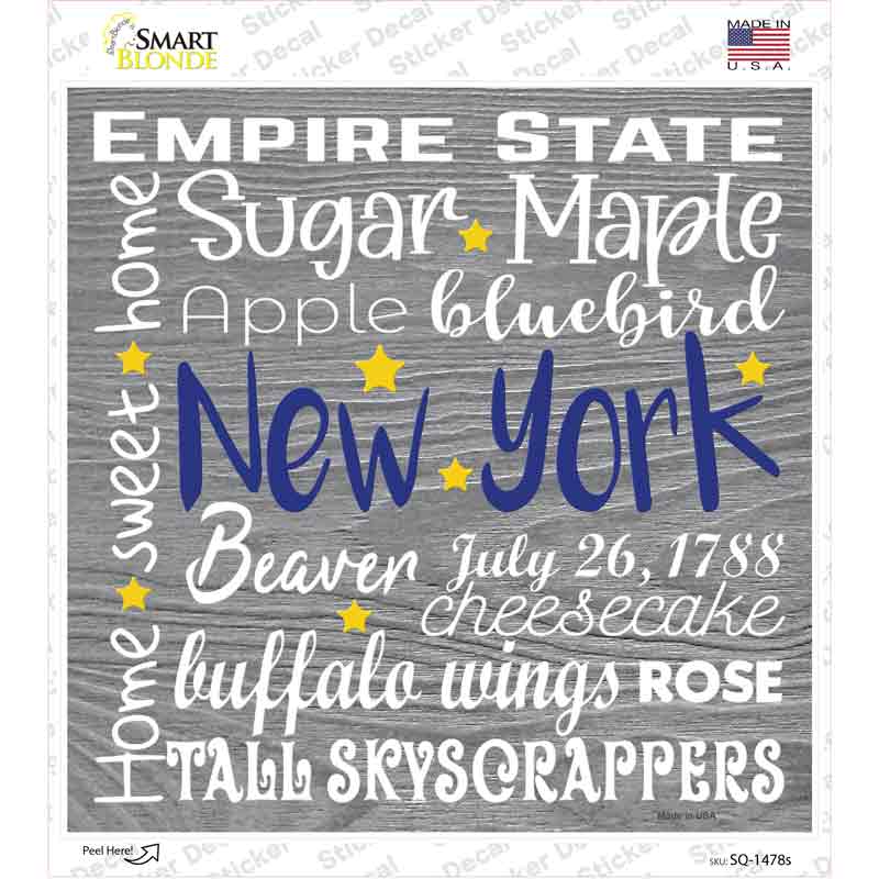 New York Motto Novelty Square Sticker Decal Small