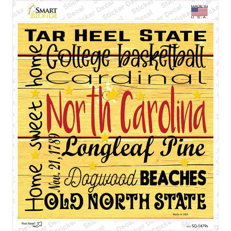 North Carolina Motto Novelty Square Sticker Decal Small