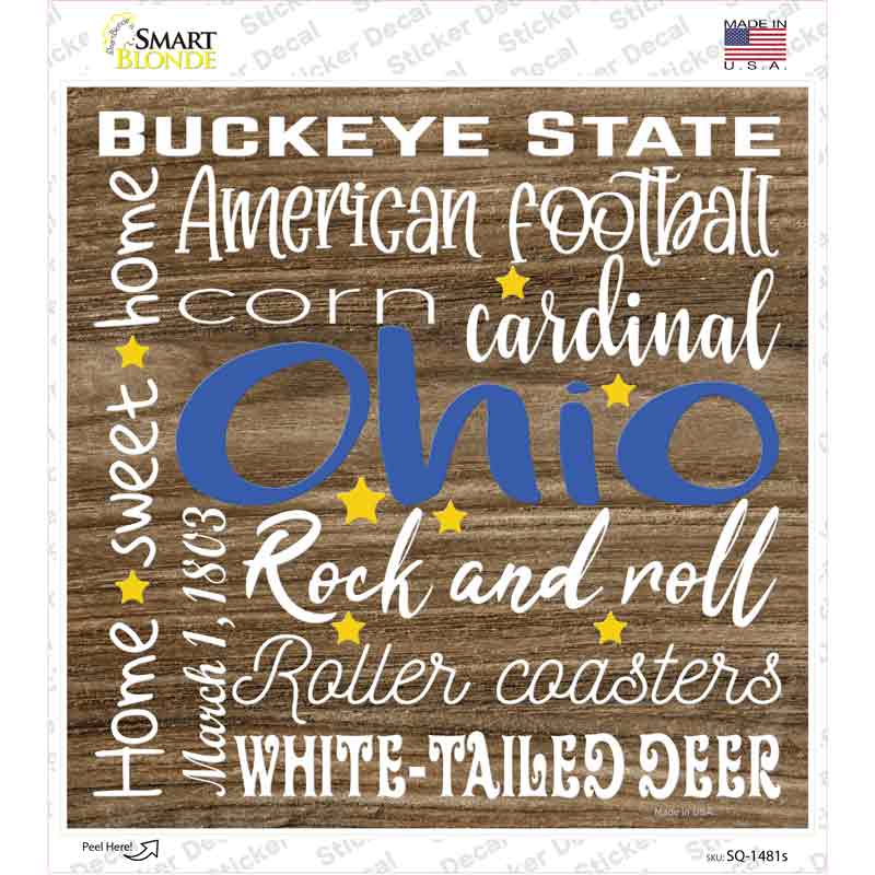 Ohio Motto Novelty Square Sticker Decal Small