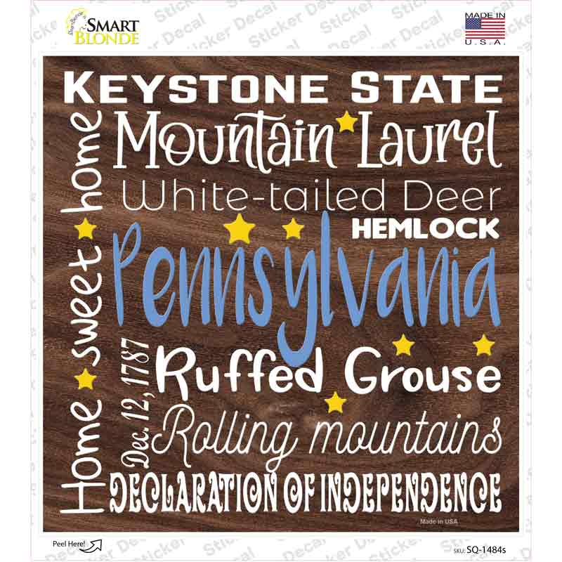 Pennsylvania Motto Novelty Square Sticker Decal Small