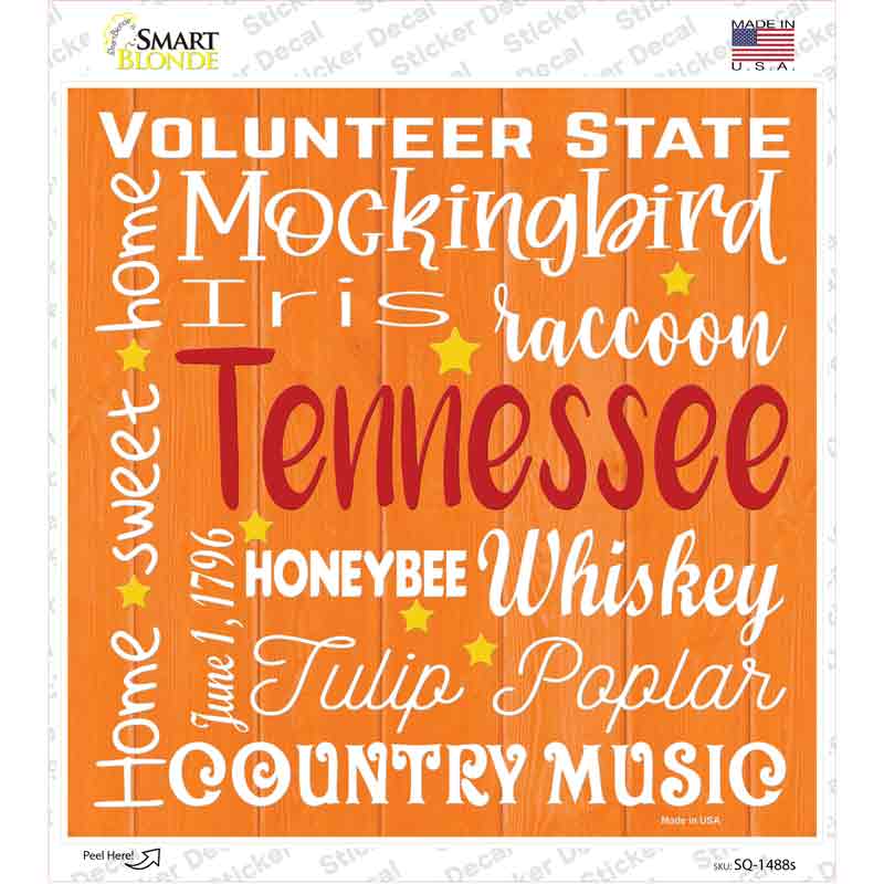 Tennessee Motto Novelty Square Sticker Decal Small