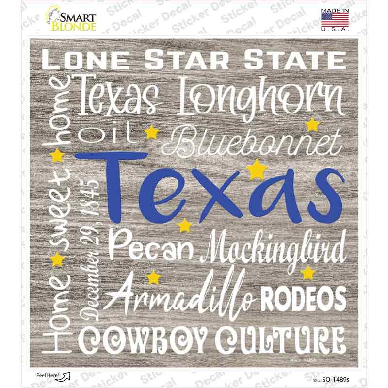 Texas Motto Novelty Square Sticker Decal Small