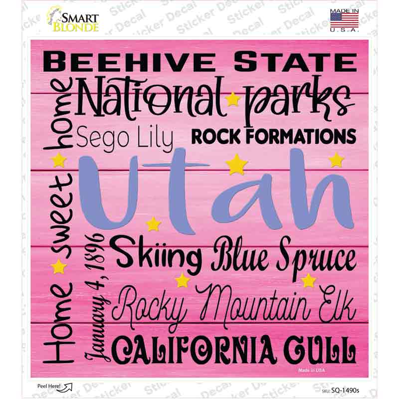 Utah Motto Novelty Square Sticker Decal Small