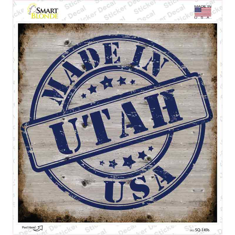 Utah Stamp On Wood Novelty Square Sticker Decal Small