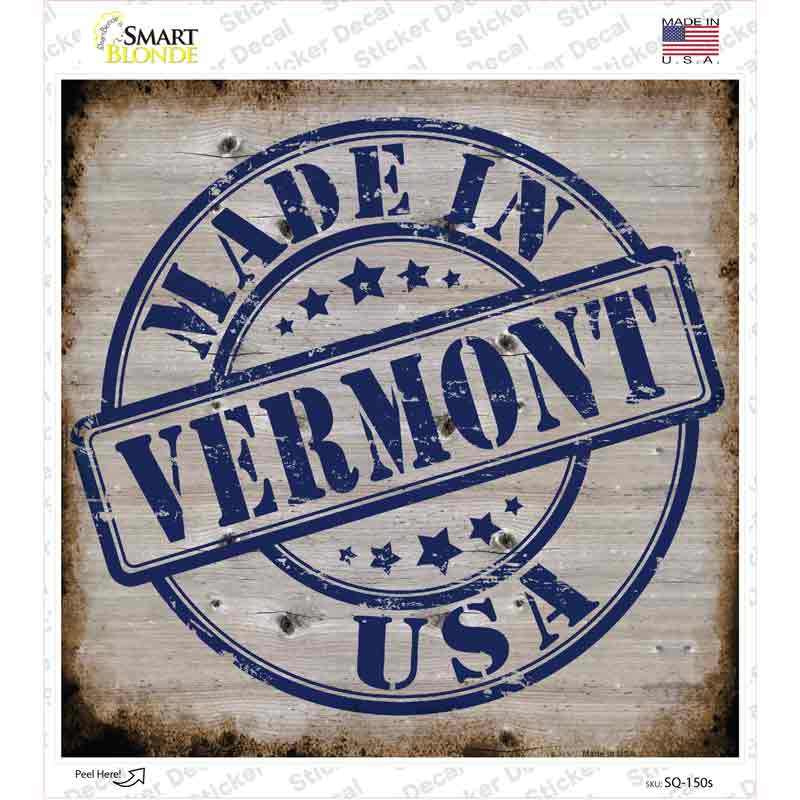 Vermont Stamp On Wood Novelty Square Sticker Decal Small