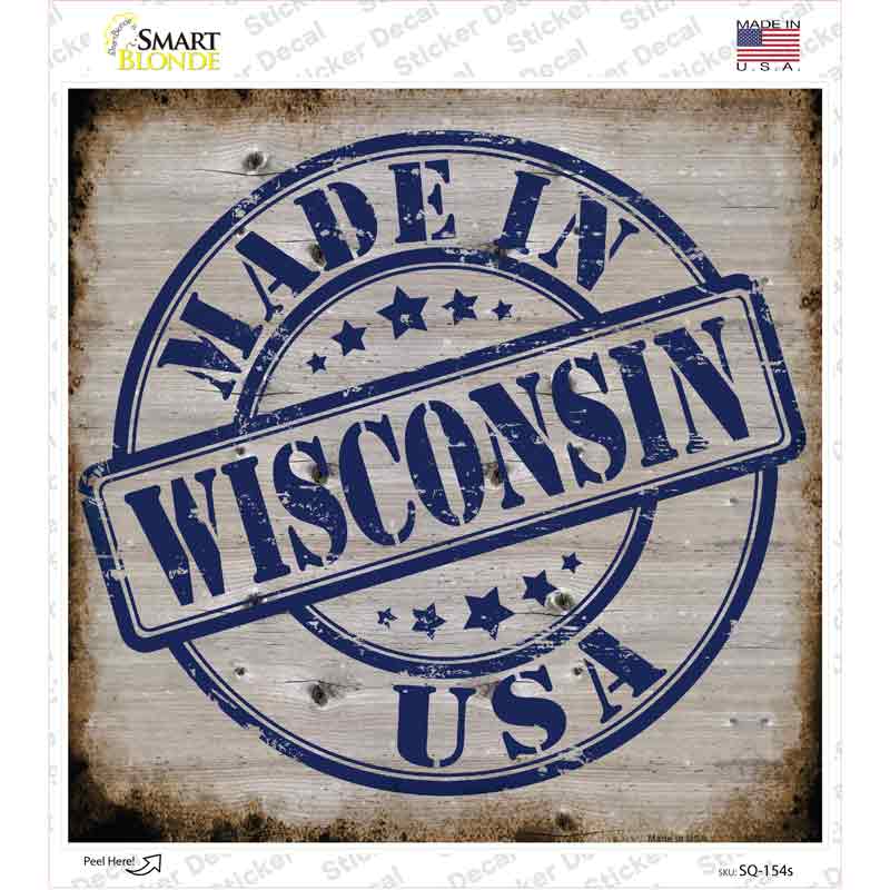 Wisconsin Stamp On Wood Novelty Square Sticker Decal Small