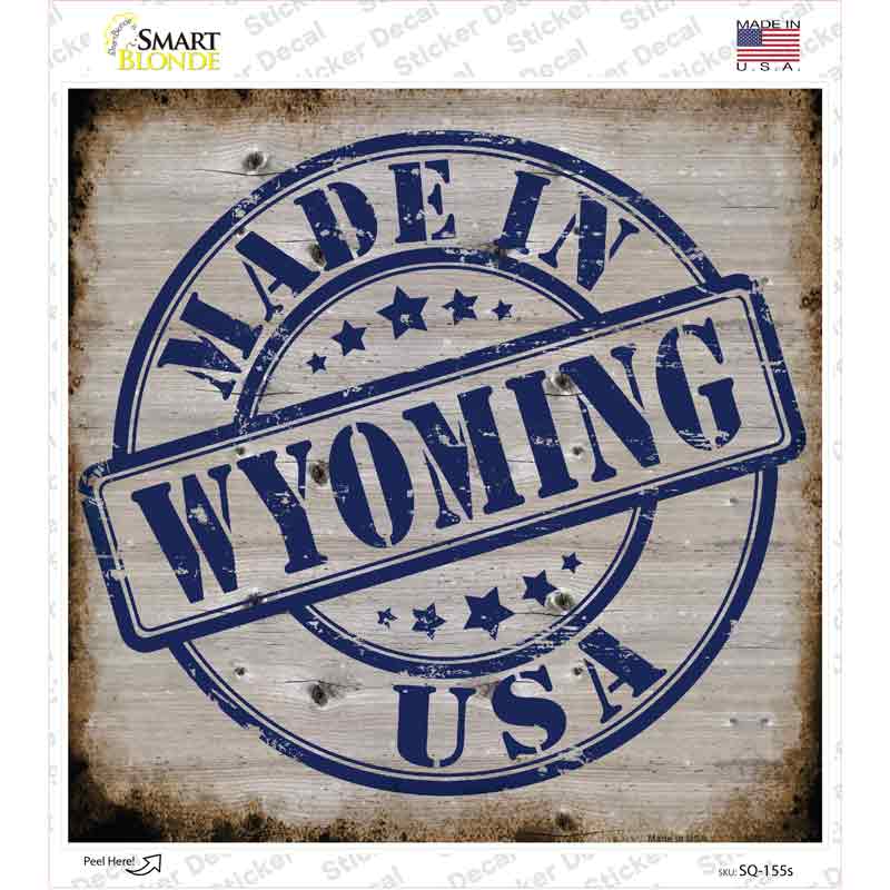 Wyoming Stamp On Wood Novelty Square Sticker Decal Small