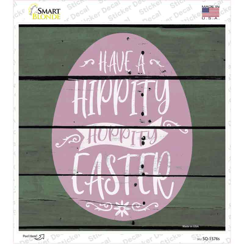 Hippity Hoppity Easter Wood Plank Novelty Square Sticker Decal Small