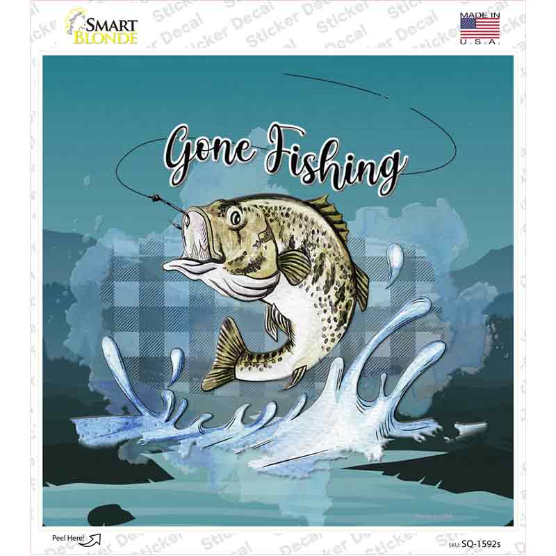 Gone Fishing Novelty Square Sticker Decal