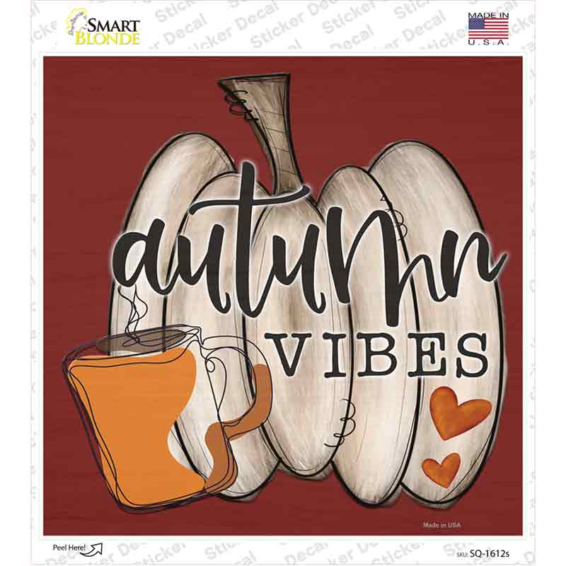 Autumn Vibes Pumpkin Novelty Square Sticker Decal Small