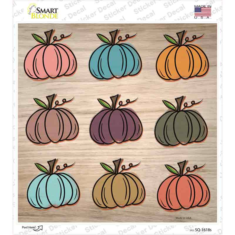 Nine Colored Pumpkins Novelty Square Sticker Decal Small