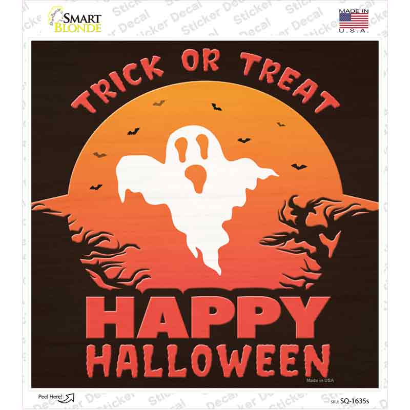 Trick or Treat Ghost Novelty Square Sticker Decal Small