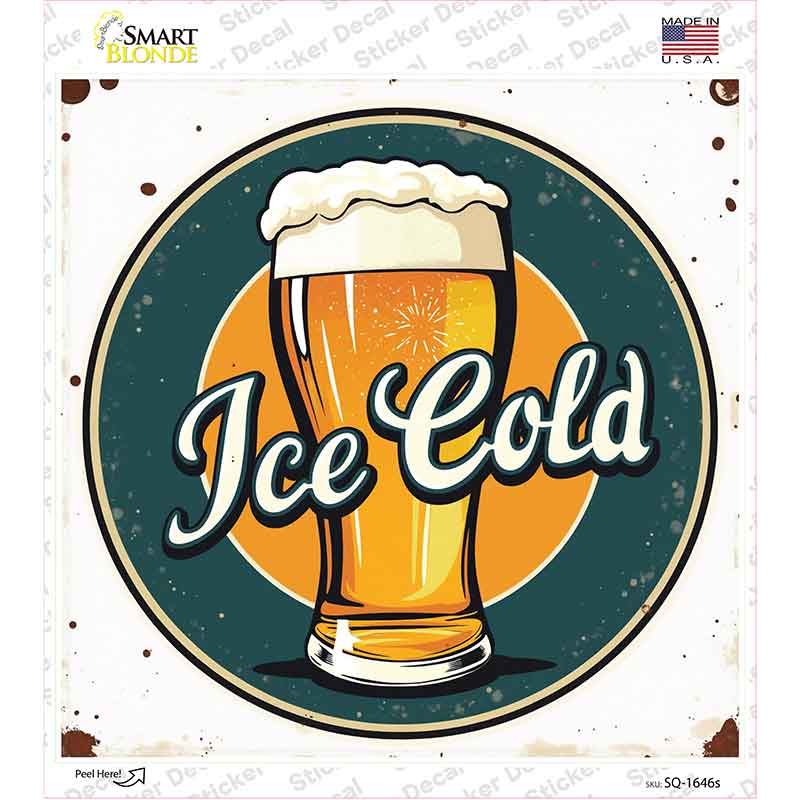 Ice Cold Beer Novelty Square Sticker Decal SQ-1646s