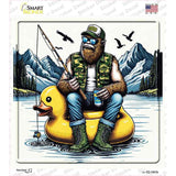 Bigfoot Fishing on Inflatable Duck Novelty Square Sticker Decal SQ-1653s