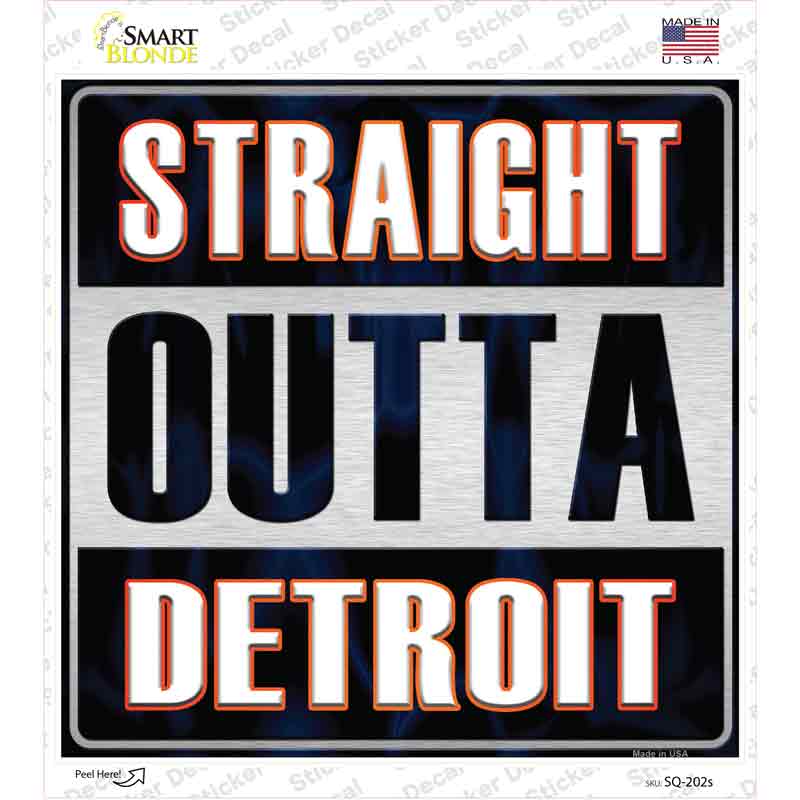 Straight Outta Detroit Orange Novelty Square Sticker Decal Small