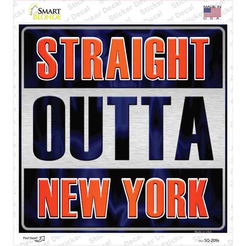 Straight Outta New York Orange Novelty Square Sticker Decal Small