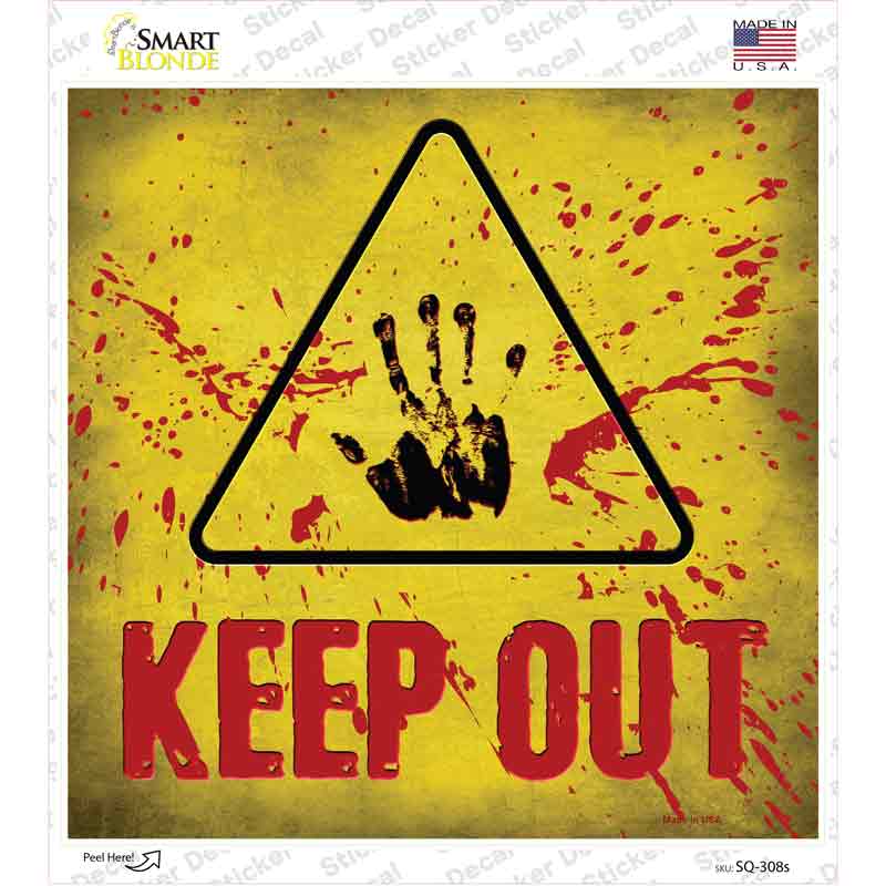 Keep Out Triangle With Handprint and Blood Novelty Square Sticker Decal Small