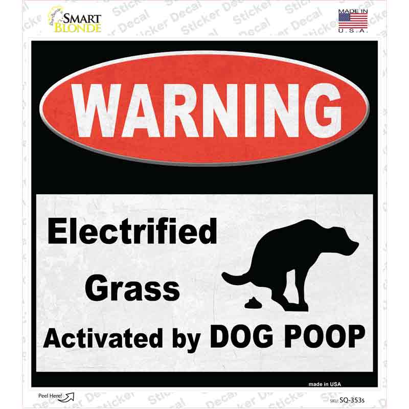 Warning Electrified Grass Novelty Square Sticker Decal Small