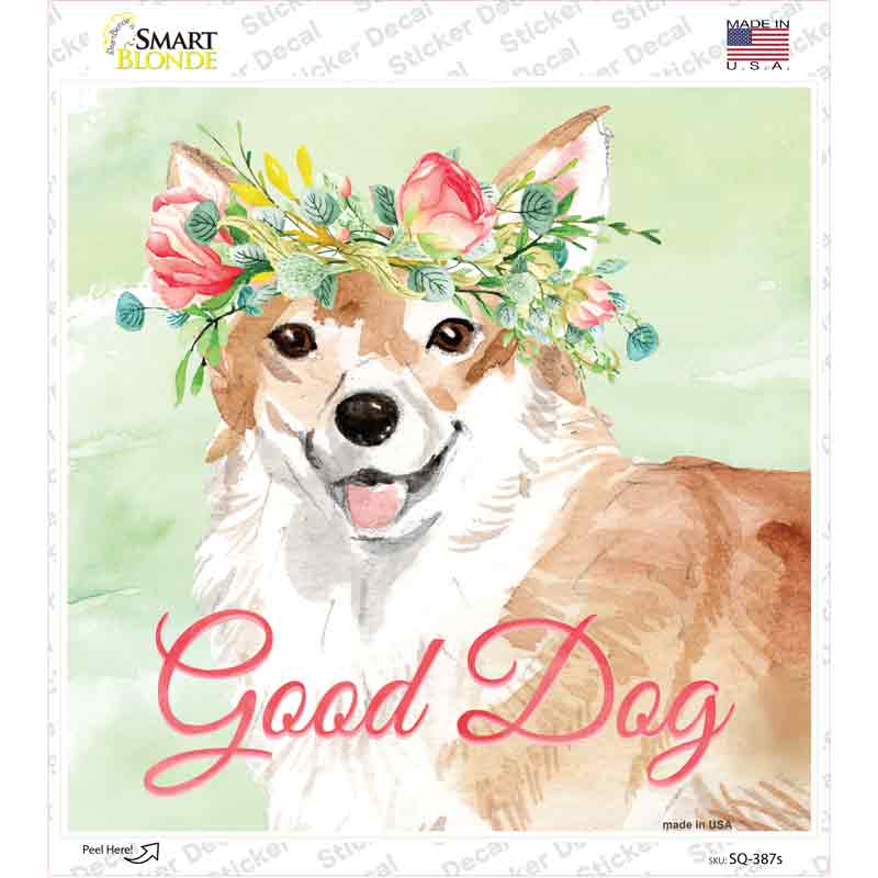 Corgi Good Dog Novelty Square Sticker Decal Small