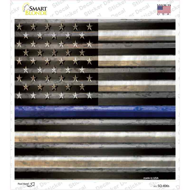 American Flag Thin Blue Line Novelty Square Sticker Decal Small