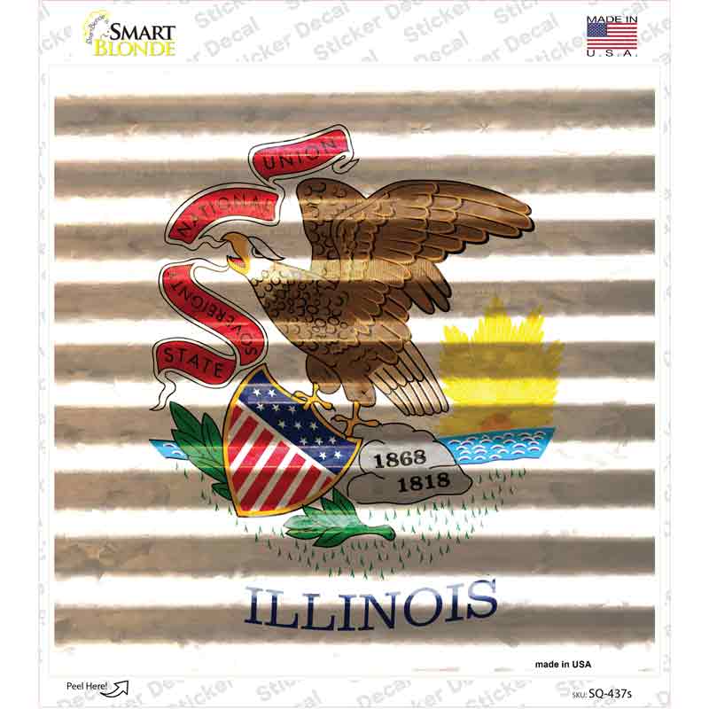 Illinois Flag Corrugated Effect Novelty Square Sticker Decal Small