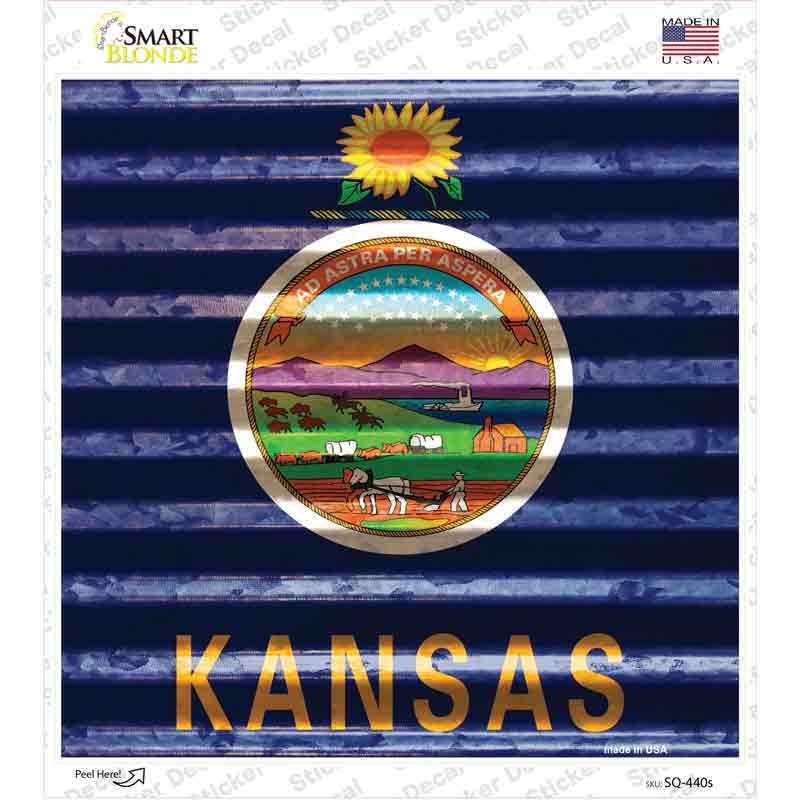 Kansas Flag Corrugated Effect Novelty Square Sticker Decal Small