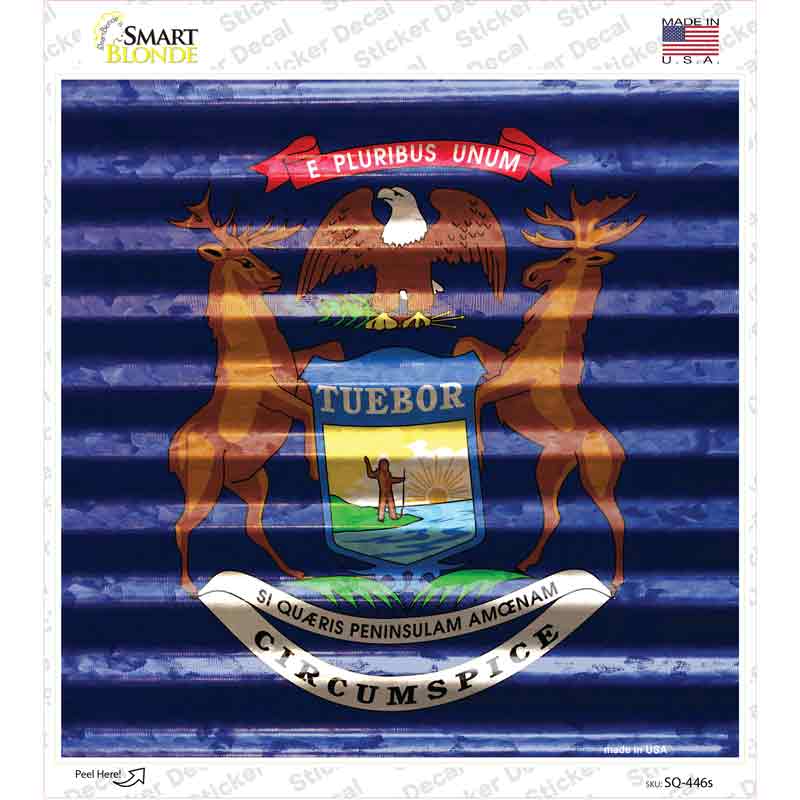 Michigan Flag Corrugated Effect Novelty Square Sticker Decal Small