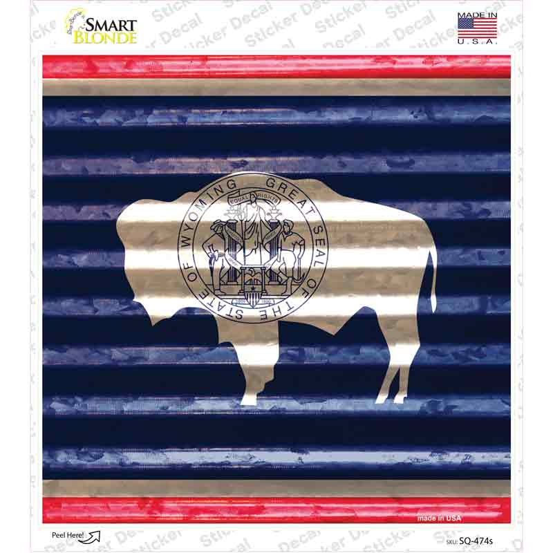 Wyoming Flag Corrugated Effect Novelty Square Sticker Decal Small