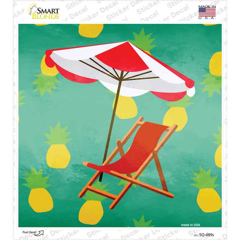 Chair and Umbrella Novelty Square Sticker Decal Small