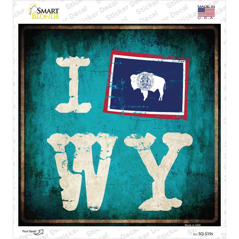 I Flag WY Novelty Square Sticker Decal Small