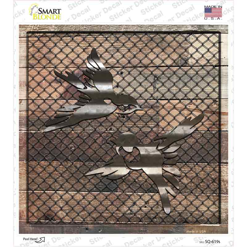 Corrugated Little Birds on Wood Novelty Square Sticker Decal Small