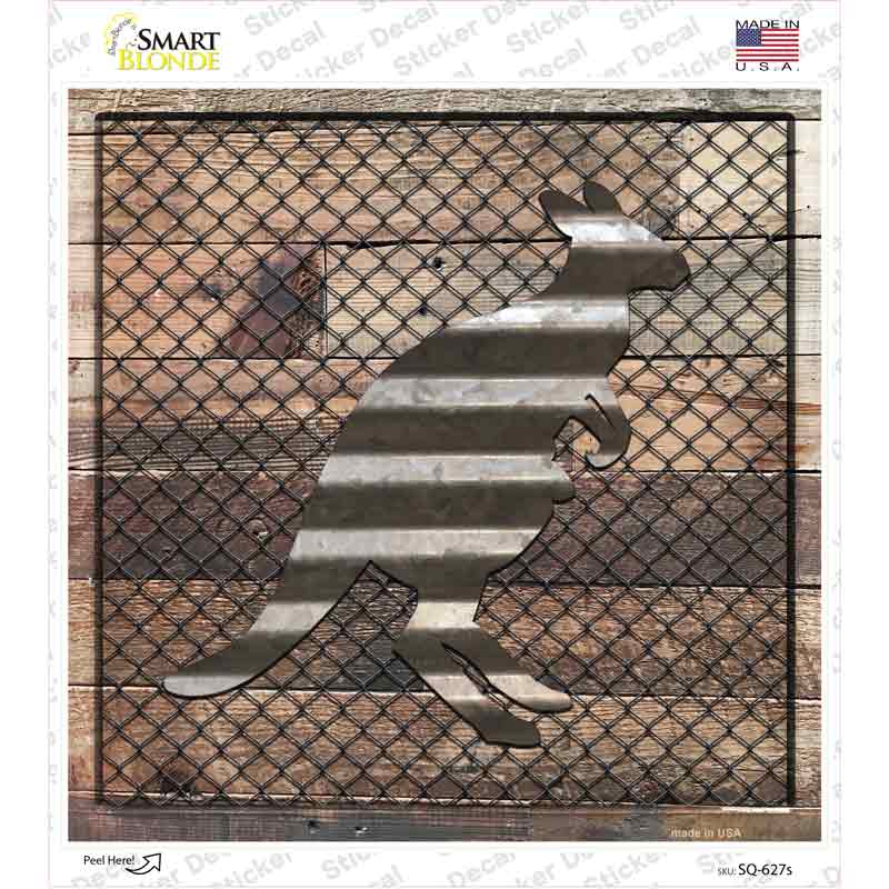 Corrugated Kangaroo on Wood Novelty Square Sticker Decal | Smart Blonde