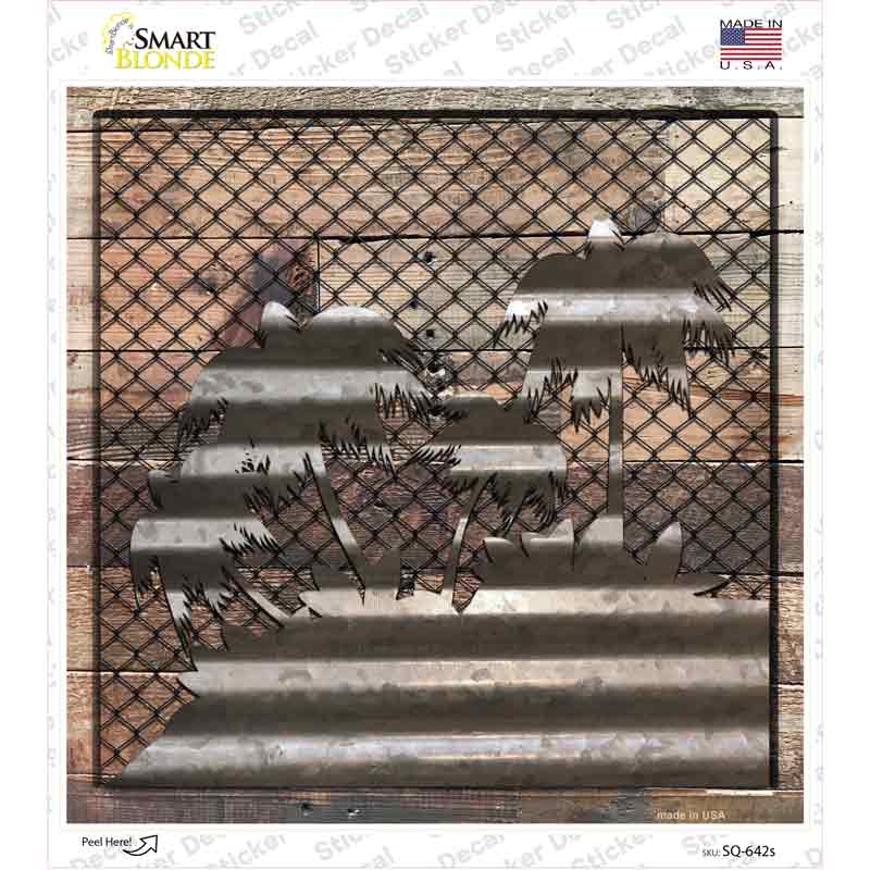 Corrugated Palm Trees on Wood Novelty Square Sticker Decal