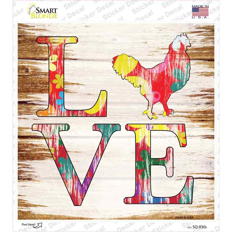 Love Colorful Chicken Novelty Square Sticker Decal Small