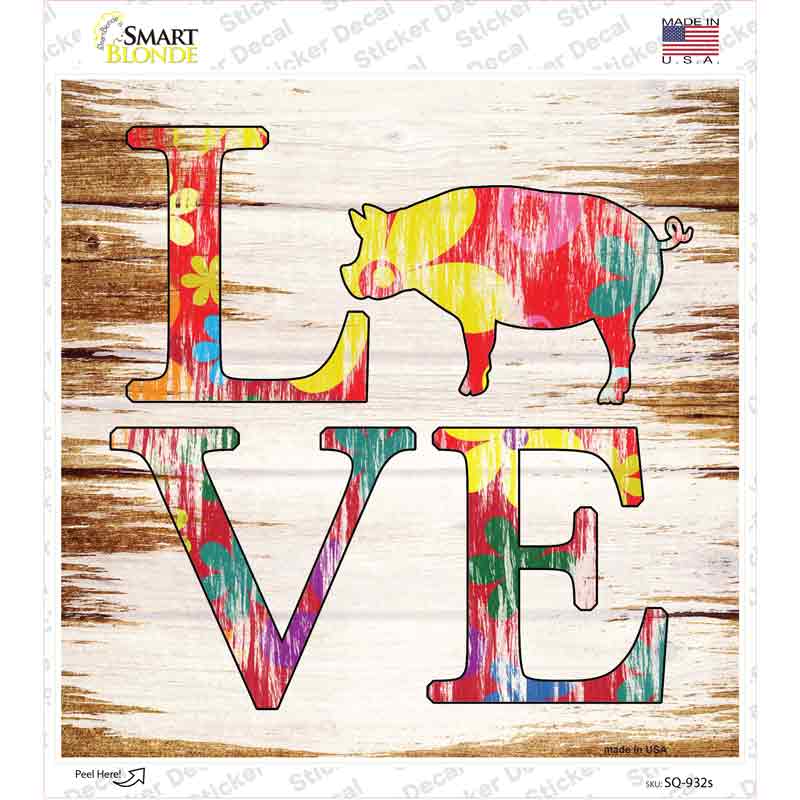 Love Colorful Pig Novelty Square Sticker Decal Small