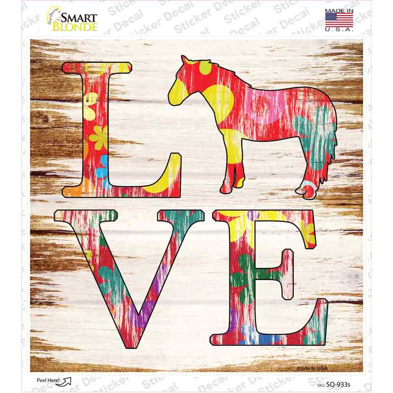 Love Colorful Horse Novelty Square Sticker Decal Small