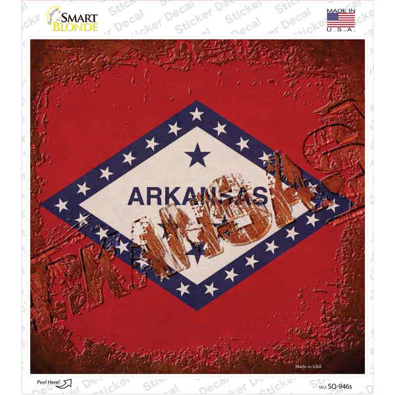 Arkansas Rusty Stamped Novelty Square Sticker Decal Small