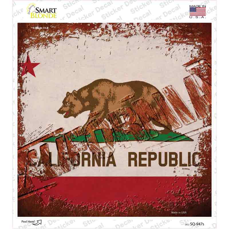 California Rusty Stamped Novelty Square Sticker Decal Small