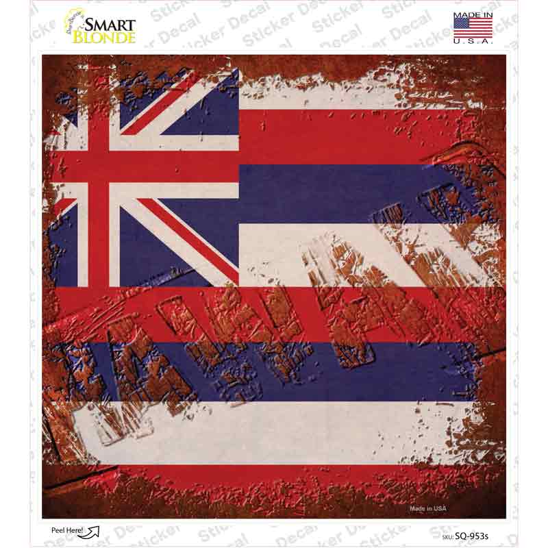 Hawaii Rusty Stamped Novelty Square Sticker Decal Small