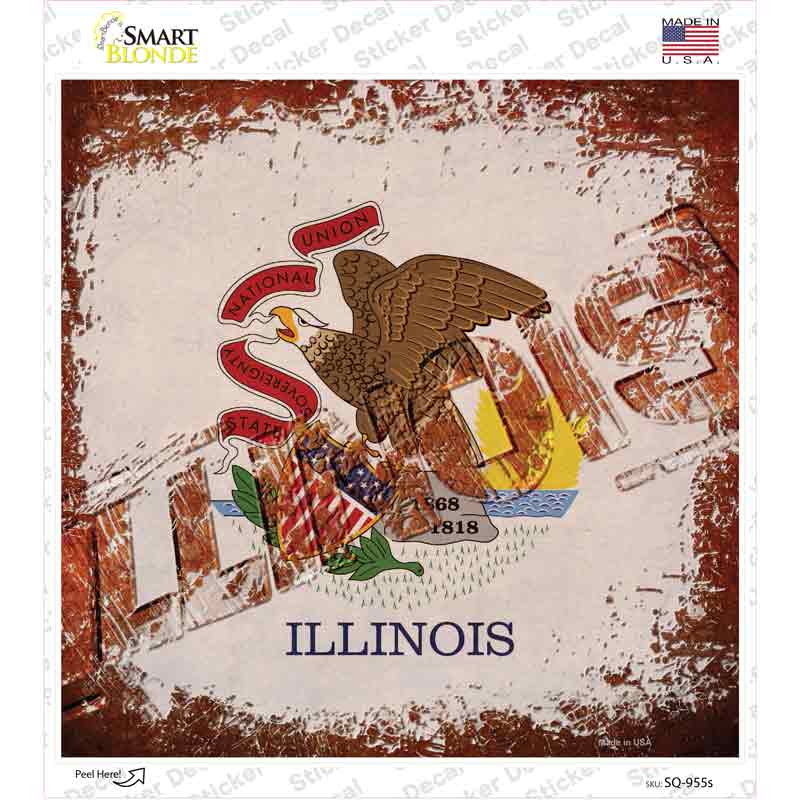 Illinois Rusty Stamped Novelty Square Sticker Decal Small