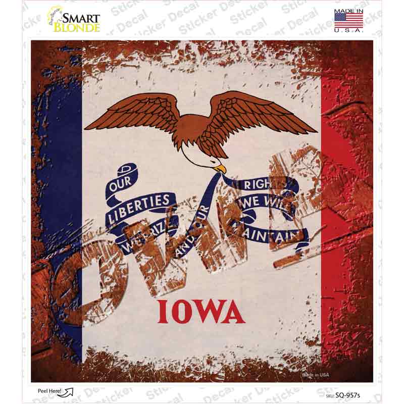 Iowa Rusty Stamped Novelty Square Sticker Decal Small