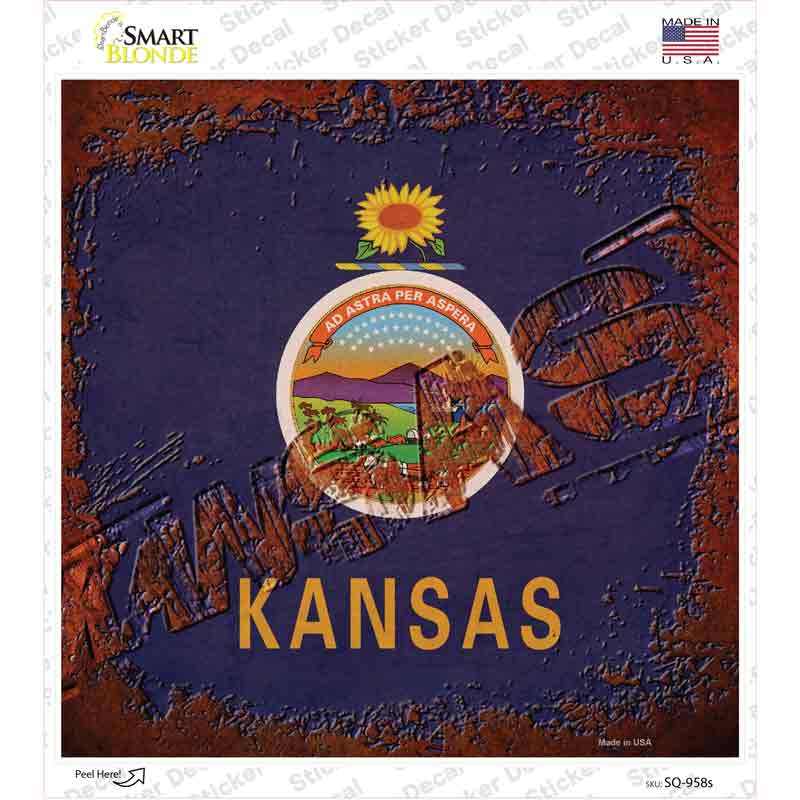 Kansas Rusty Stamped Novelty Square Sticker Decal Small