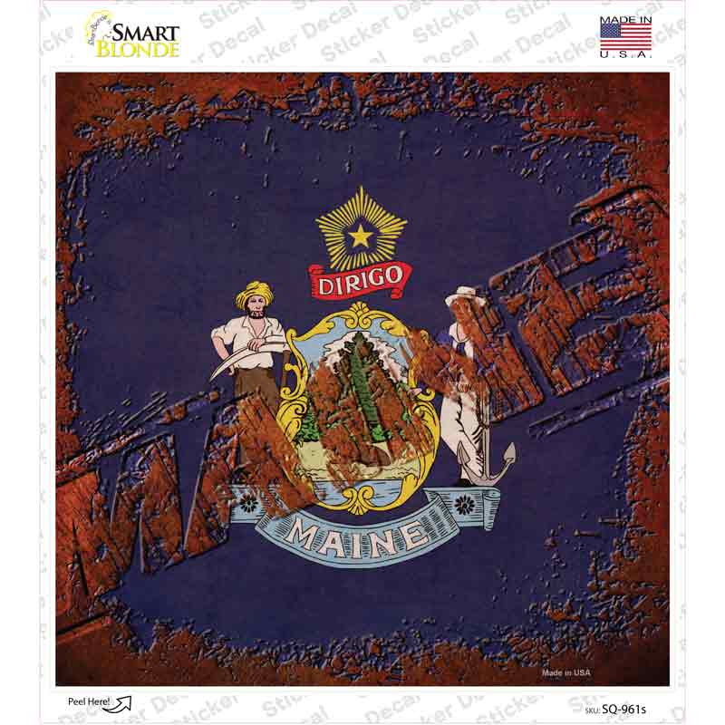 Maine Rusty Stamped Novelty Square Sticker Decal Small