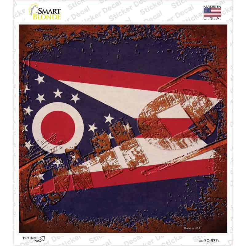 Ohio Rusty Stamped Novelty Square Sticker Decal Small