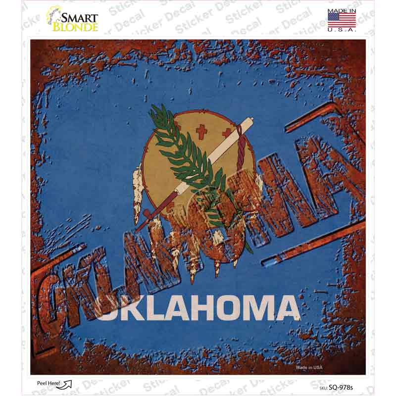 Oklahoma Rusty Stamped Novelty Square Sticker Decal Small