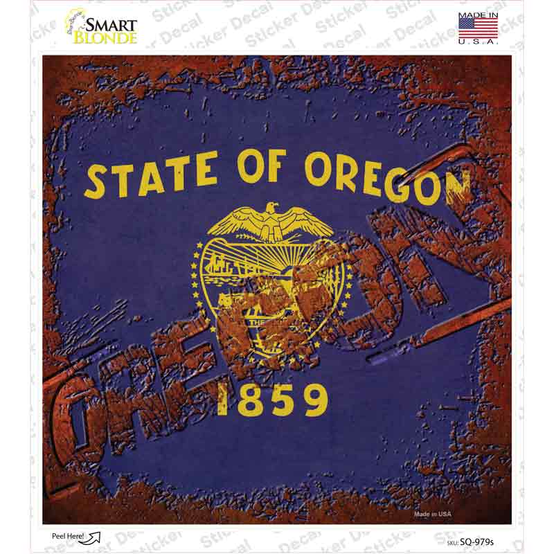 Oregon Rusty Stamped Novelty Square Sticker Decal Small